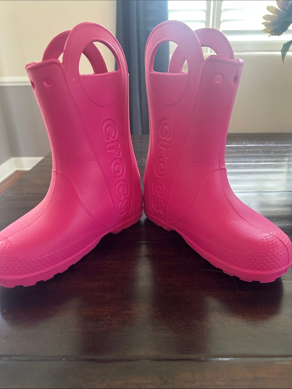 CROCS Kids' Bright Pink Waterproof Rain Boots with Handles